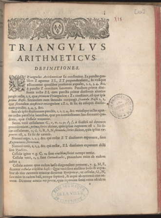Traité du triangle arithmétique — page de titre