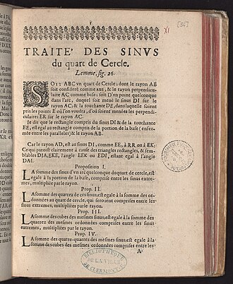 traité des sinus du quart de cercle — page de titre