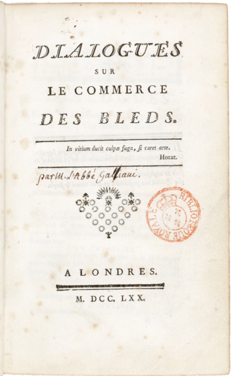 Dialogues sur le commerce des bleds — page de titre