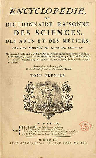 Encyclopédie, ou dictionnaire raisonné des sciences, des arts et des métiers — page de titre