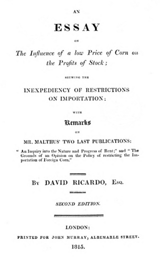 An Essay on the Influence of a Low Price of Corn on the Profits of Stock — page de titre