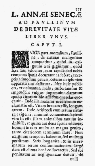 De la brièveté de la vie — page de titre