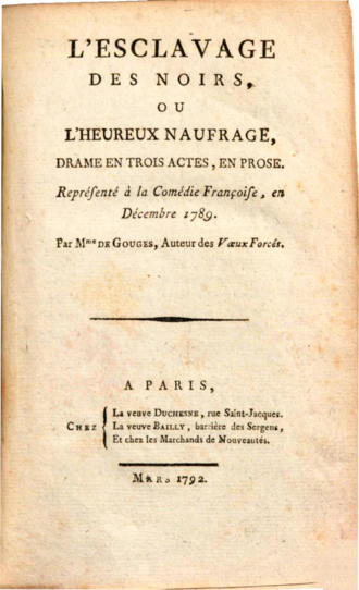 Zamore et Mirza ou l'Esclavage des Noirs — page de titre