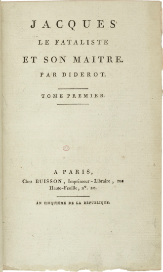 Jacques le Fataliste et son maître — page de titre