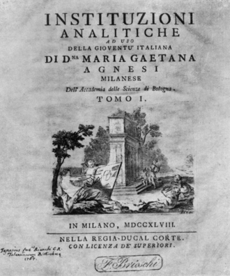 Instituzioni analitiche ad uso della gioventu italiana — page de titre