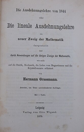 Die Lineale Ausdehnungslehre, ein neuer Zweig der Mathematik — page de titre