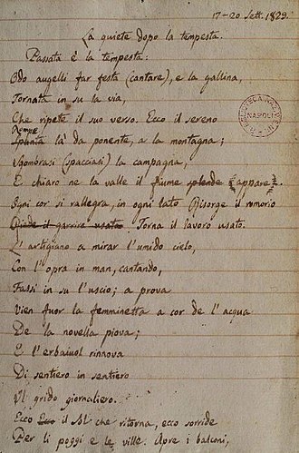 La quiete dopo la tempesta — page de titre