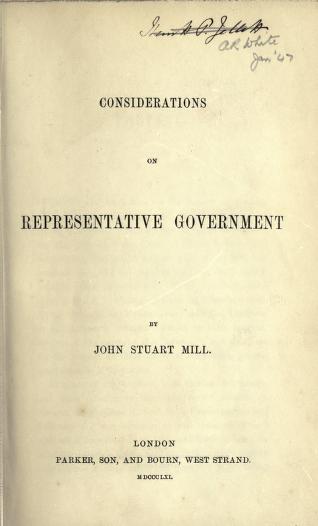 Gouvernement représentatif — page de titre