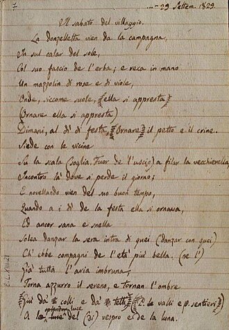 Il sabato del villaggio — page de titre