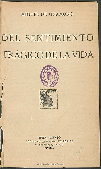 Le Sentiment tragique de la vie — page de titre