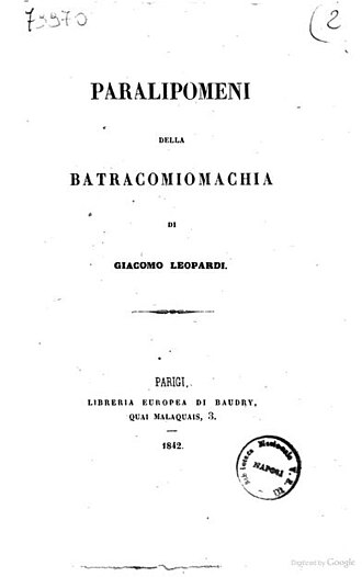 Paralipomeni della Batracomiomachia — page de titre