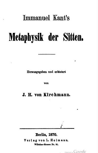 Métaphysique des mœurs — page de titre