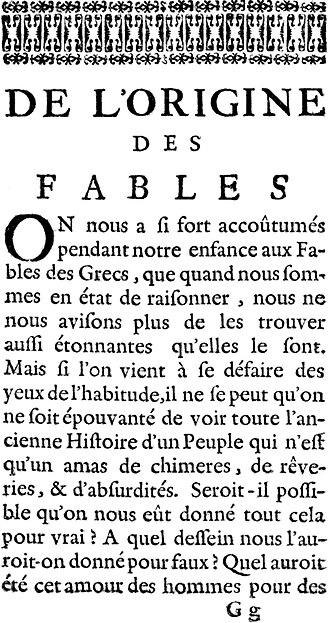 De l'origine des fables — page de titre