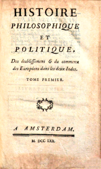Histoire philosophique et politique des établissements et du commerce des Européens dans les deux Indes — page de titre