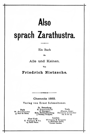 Ainsi parlait Zarathoustra — page de titre